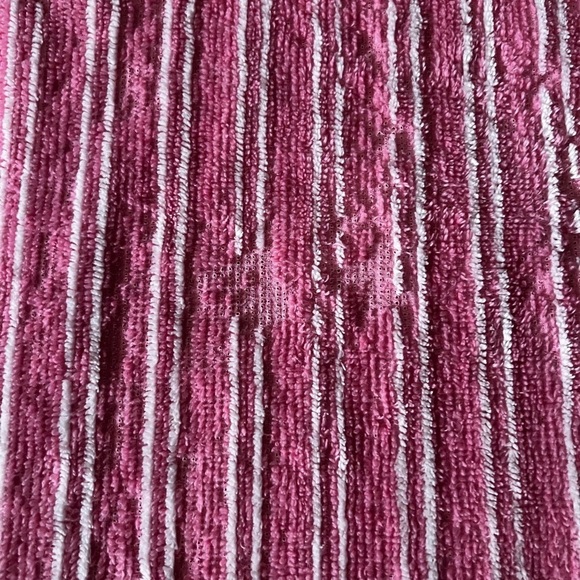 STAN HERMAN WOMEN’S TERRY CLOTH SHORT ROBE SIZE MEDIUM PINK WITH WHITE STRIPES - Picture 15 of 16